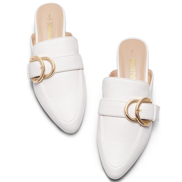 Dream Pairs Women's White Pointed Toe Flat Slip On Mules Size 9 - Picture 2 of 16